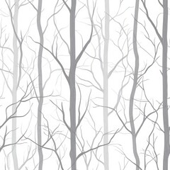Minimalist Black and White Forest - Bare Winter Trees.