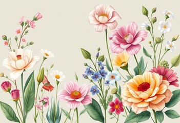 Elegant botanical illustrations of diverse flowers, perfect for postcards, wall art, and banners,  bloom,  design