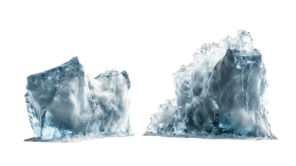 Iceberg, blue ice mountain with white snow and deep crevasses, steep terrain of ice, glacier landscape, blue ice mountain covered in snow, on a transparent backgrounds