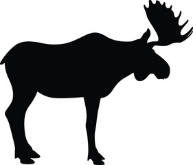 Moose. Black. Silhouette. Animal. Horned Animal. Vector. Clean and minimal design, perfect for logos, icons, conservation posters, and animal-themed artwork.