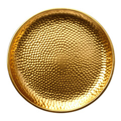 golden hammered metal plate on white background