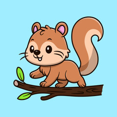 Kawaii Squirrel on a Branch Illustration