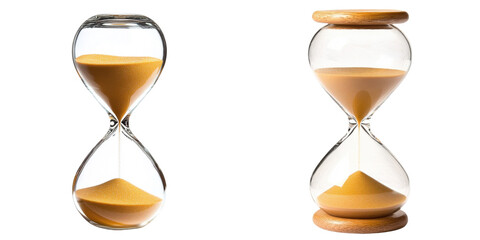 two hourglasses isolated on white background, time concept.