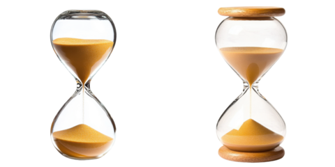two hourglasses isolated on white background, time concept.