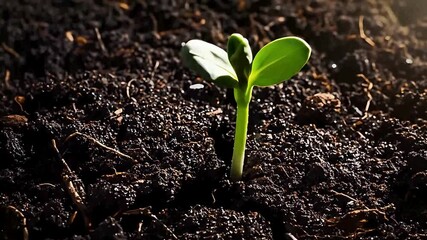 Timelapse sprouting of single sprouts from ground, plants growing from seeds germination newborn - Powered by Adobe
