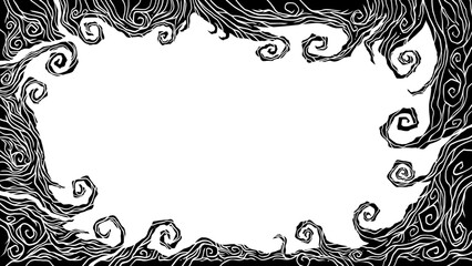 不気味な枯れ木の線画_フレーム背景イラスト素材