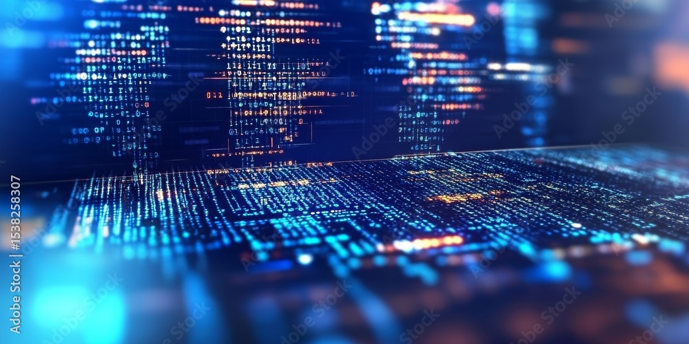 Poster abstract digital network visualization of advanced technology with futuristic data stream background