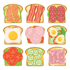 set of toasts with different ingredients
