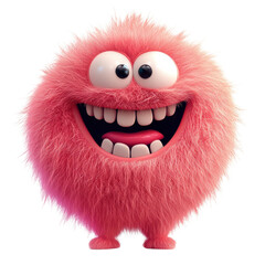 Naklejka premium Fluffy pink happy monster on transparent background