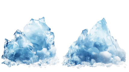 Iceberg, blue ice mountain with white snow and deep crevasses, steep terrain of ice, glacier landscape, blue ice mountain covered in snow, on a transparent backgrounds