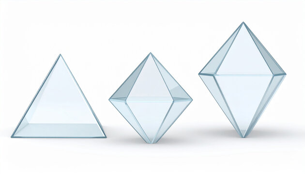 transparent glass tetrahedron on a white background