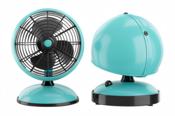 Retro turquoise desk fan isolated on a white background png ai generated