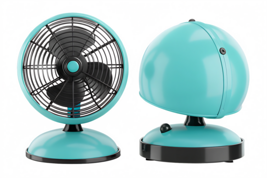 Retro turquoise desk fan isolated on a white background png ai generated