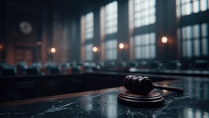 Obraz premium Courtroom gavel on dark marble