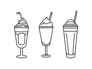 Delicious Creamy Milkshake Vector Line Art Illustration 