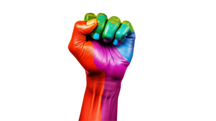 Colorful Hand Raised in Unity Powerful Fist Gesture Symbol of Strength and Diversity