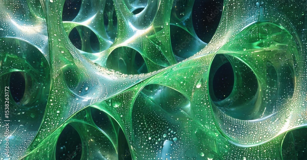 Poster intricate network, glowing green tubes. abstract fractal design, luminous details, dark background c
