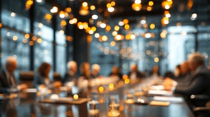 Defocused board meeting background behind glass wall. High quality