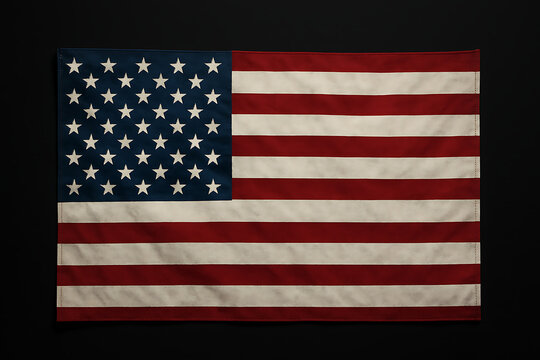 An american flag with red and white stripes and a blue field with white stars on a dark background