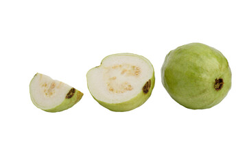 fresh guava fruit, whole, half and slice isolated on transparent background.