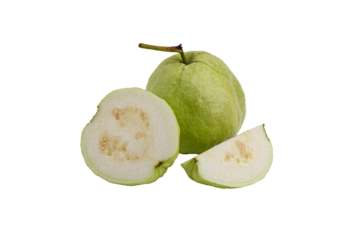 fresh guava fruit with slices on transparent background