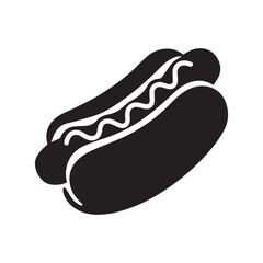 Hot dog vector silhouette illustration with sausage in a bun and mustard on top