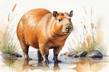 wild capybara in nature. Viral meme animal. Wildlife concept. Peru symbol. 