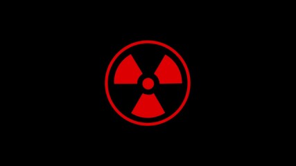 red radioactive hazard symbol on black background. Animated nuclear nuke hazardous material missile warning icon symbol. 