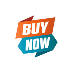 Geometric Shapes and Ribbons Surrounding Buy Now Banner on White Canvas. Orange and Green Editable Banner.