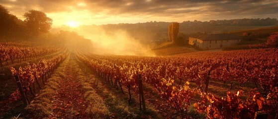 Golden hour vineyard at sunrise