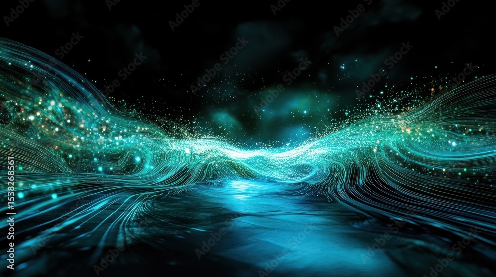 Aufkleber abstract light patterns with glowing particles in dark environment