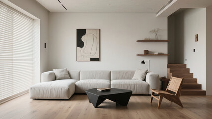 Fototapeta premium modern living room with fireplace