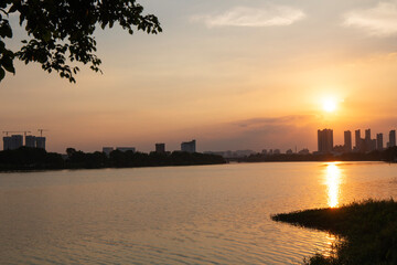 Fototapeta premium sunset over the river