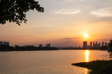 Fototapeta premium sunset over the river