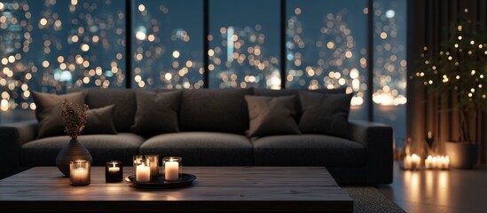 Cozy living room at night with city view (1)