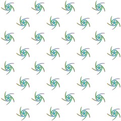 Seamless pattern of colorful spiral shapes with a dynamic swirl design on a white background, minimal and modern style for fabric or digital use