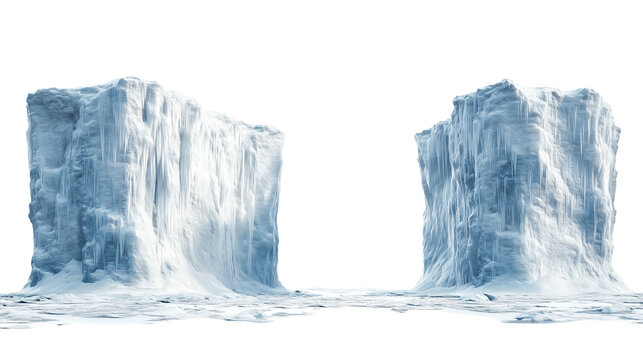 Iceberg, blue ice mountain with white snow and deep crevasses, steep terrain of ice, glacier landscape, blue ice mountain covered in snow, on a transparent backgrounds
