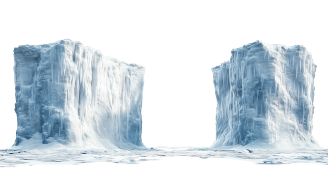 Iceberg, blue ice mountain with white snow and deep crevasses, steep terrain of ice, glacier landscape, blue ice mountain covered in snow, on a transparent backgrounds - Powered by Adobe
