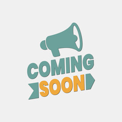Creative Coming Soon Poster with Abstract Ribbons and Geometric Patterns on a Minimal White Backdrop. Yellow and Green Editable Banner.