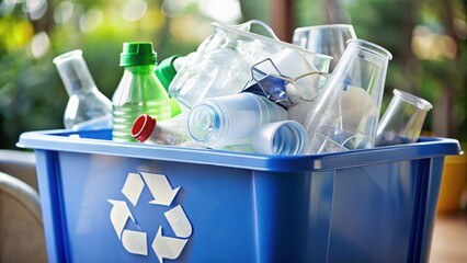 Close-up of a recycling bin with clear labels for paper