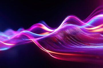 Naklejka premium Colorful abstract lights create flowing wave patterns in dark space