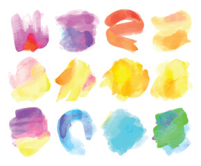 Colorful vector watercolor brush strokes. Rainbow colors watercolor paint stains vector banner backgrounds set