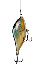 Fishing lure hanging on a fishing line with transparent background