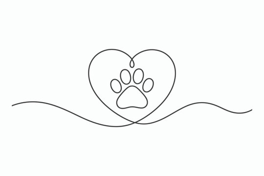 Naklejki Paw print inside heart continuous line minimalist design