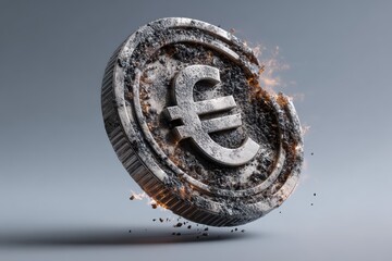Charred and flaming Euro currency symbolizing financial turmoil, profit loss, and economic instability in turbulent markets.