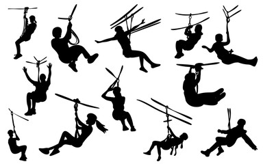 zliplining silhouette hand drawn sketch