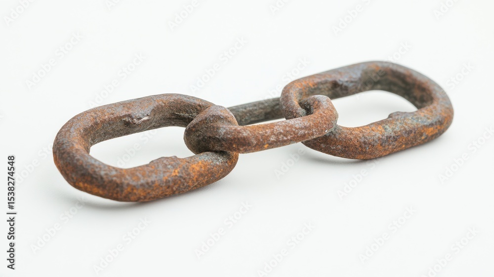 Poster rusty chain links on plain white background indoors