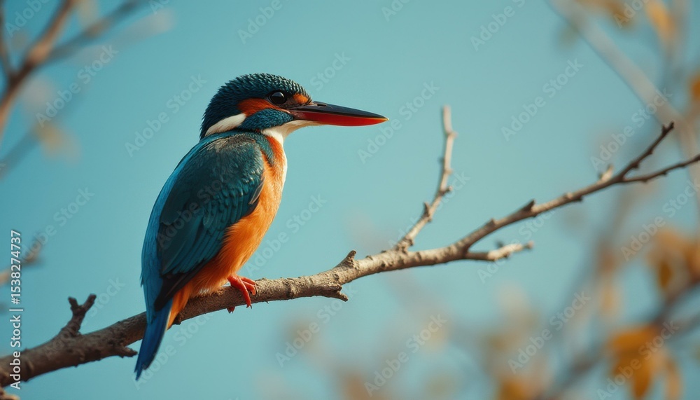 Aufkleber Kingfisher perched on tree branch in serene nature setting