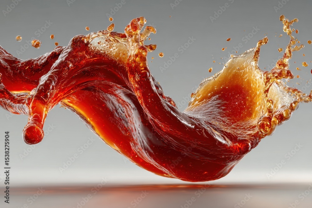 Poster Dynamic Splash of Dark Liquid Against a Neutral Backdrop, Illustrating Fluid Dynamics and Refreshment in Advertising : Generative AI