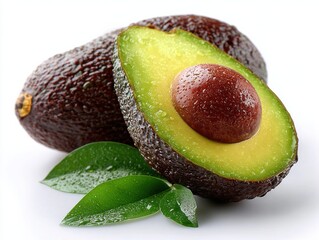 Ripe Avocado Halved With Seed and Water Droplets, Showcasing Healthy Eating and Natural Wellness in Food Photography : Generative AI